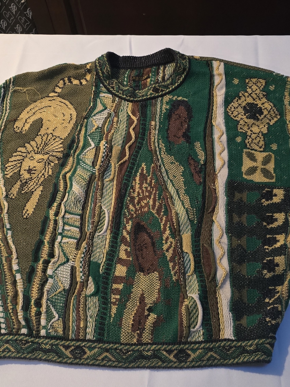 KAPITAL Men's GAUDY VINTAGE PATTERN KNITTED SWEATER, Size 1, USED or small